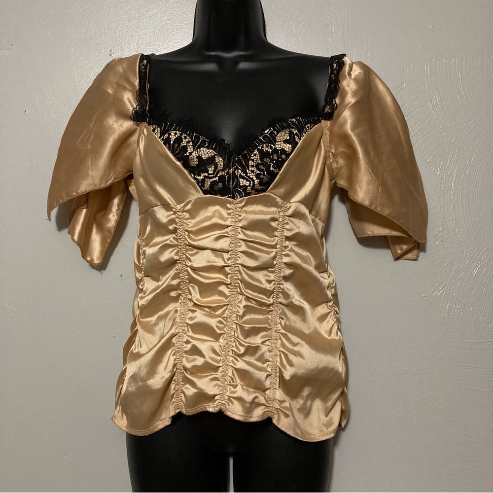 Fredericks of Hollywood Gold Ruched Corset Top Victorian Goth Vintage